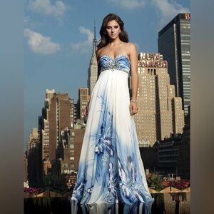 Terani evening floral blue maxi chiffon dress